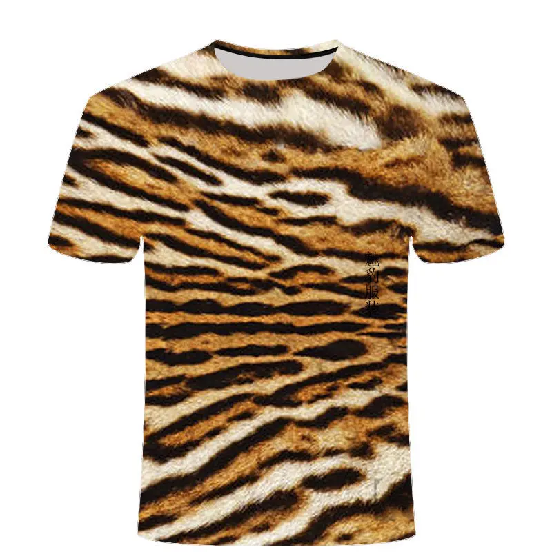 T-shirt à col rond imprimé peau de tigre et léopard pour enfants, vêtements décontractés, mode Kawaii, garçons et filles, été, 3D