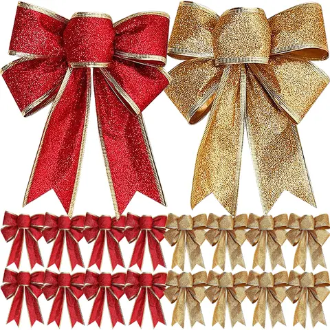 Ornamenti con fiocco di Natale Albero di Natale Glitter Craft Bowknot Ghirlanda di Natale Ghirlanda Nastro decorativo Archi lucidi Decorazione natalizia