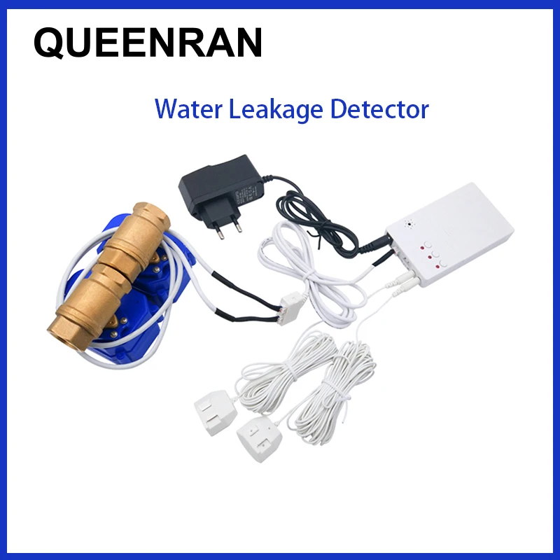 Smart Home Water Leakage Detector Alarm System for Security Protection with 2pcs Brass Valves and 2pcs Water Sensors