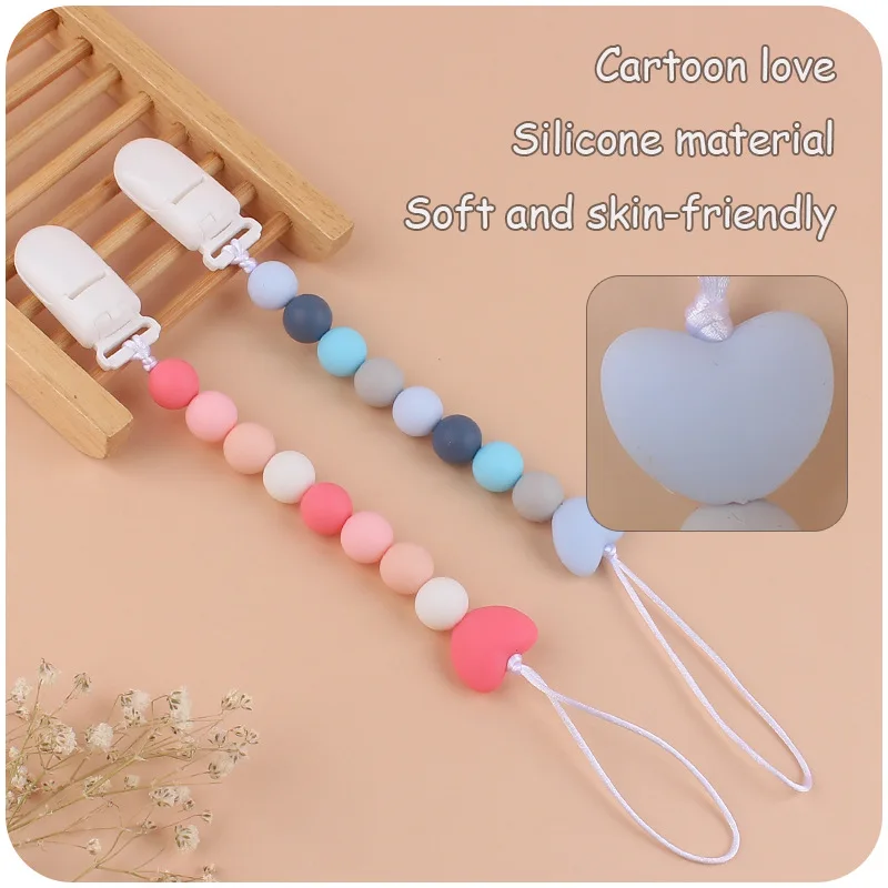 Creative baby silicone pacifier chain cartoon love teething anti-falling chain baby pacifier clip anti-falling teething chain