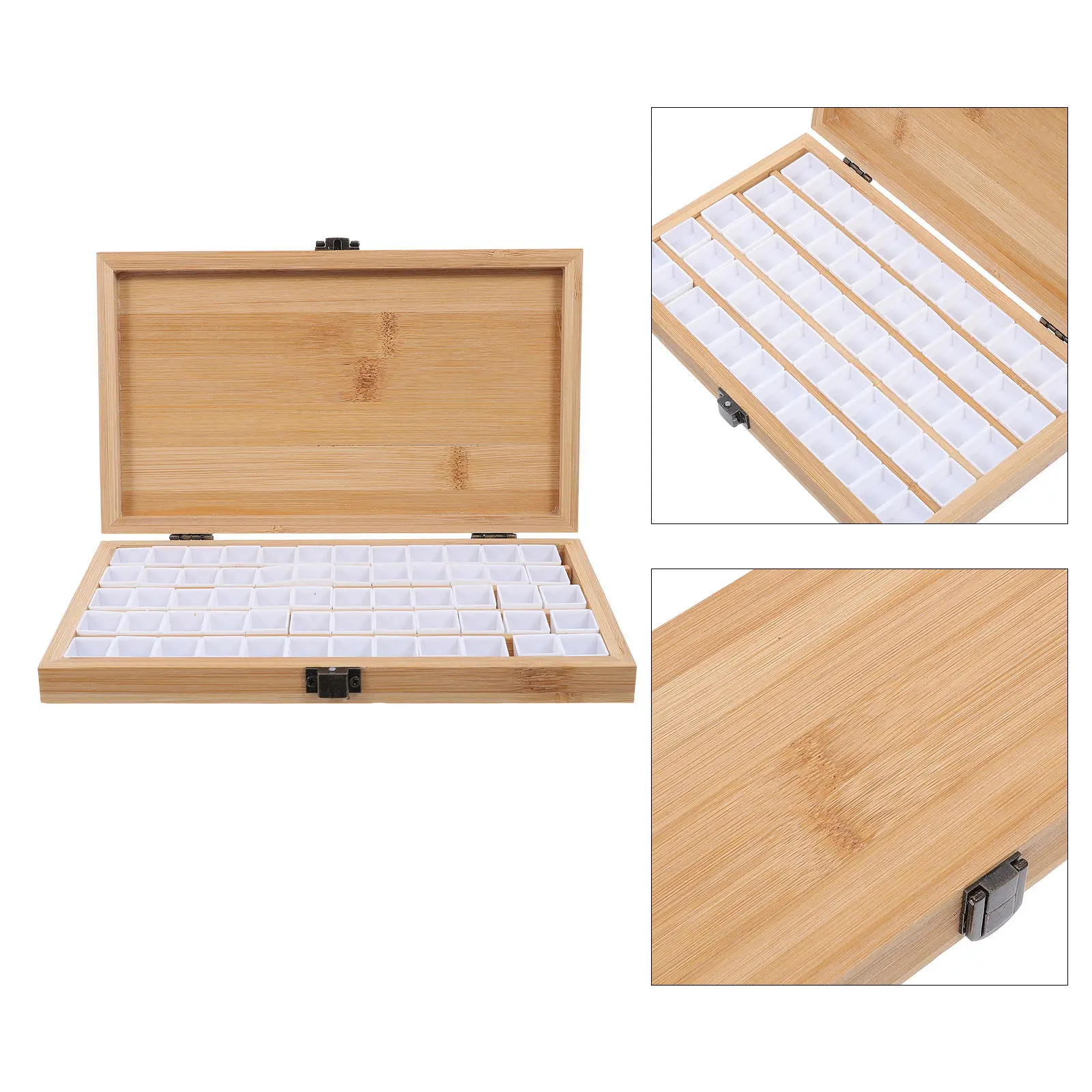 60 Grid Bamboo Watercolor Storage Box Empty Half Pans Paint Palette Portable Compact Travel Case Artist Paint Tray for Gouache