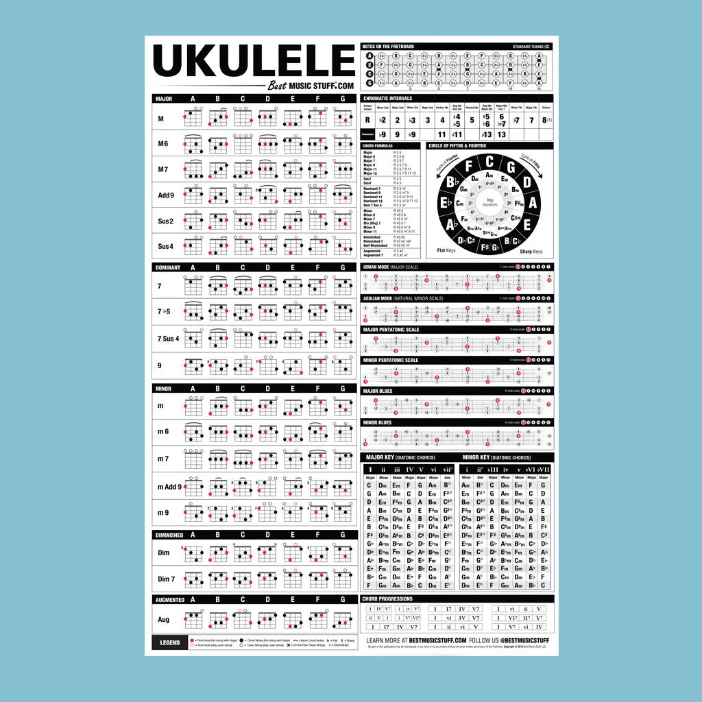 Popular Ukulele Chords Reference Poster Wall Art Rome Decoration