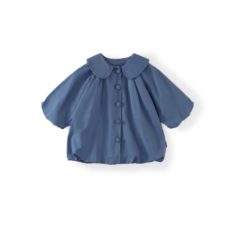 

Girls Blue Dress with Turn-down Collar2025Spring New Loose Bud Cardigan Trench Coat for Young and Small Children