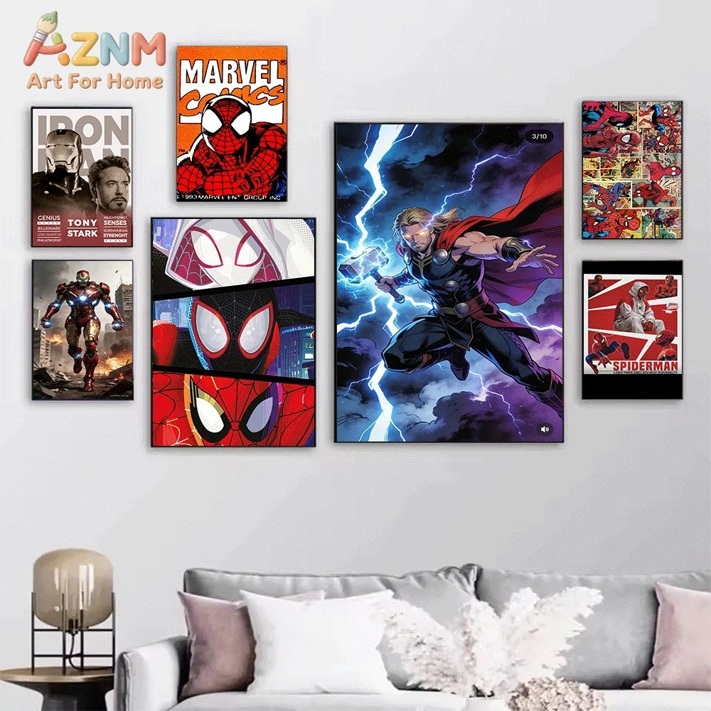AZNM Iron Man Armor Mechanical Blueprint Sketch Canvas Wall Print, Superhero Helmet Arc Reactor Tech Drawing Comic Pop Graphic view 2