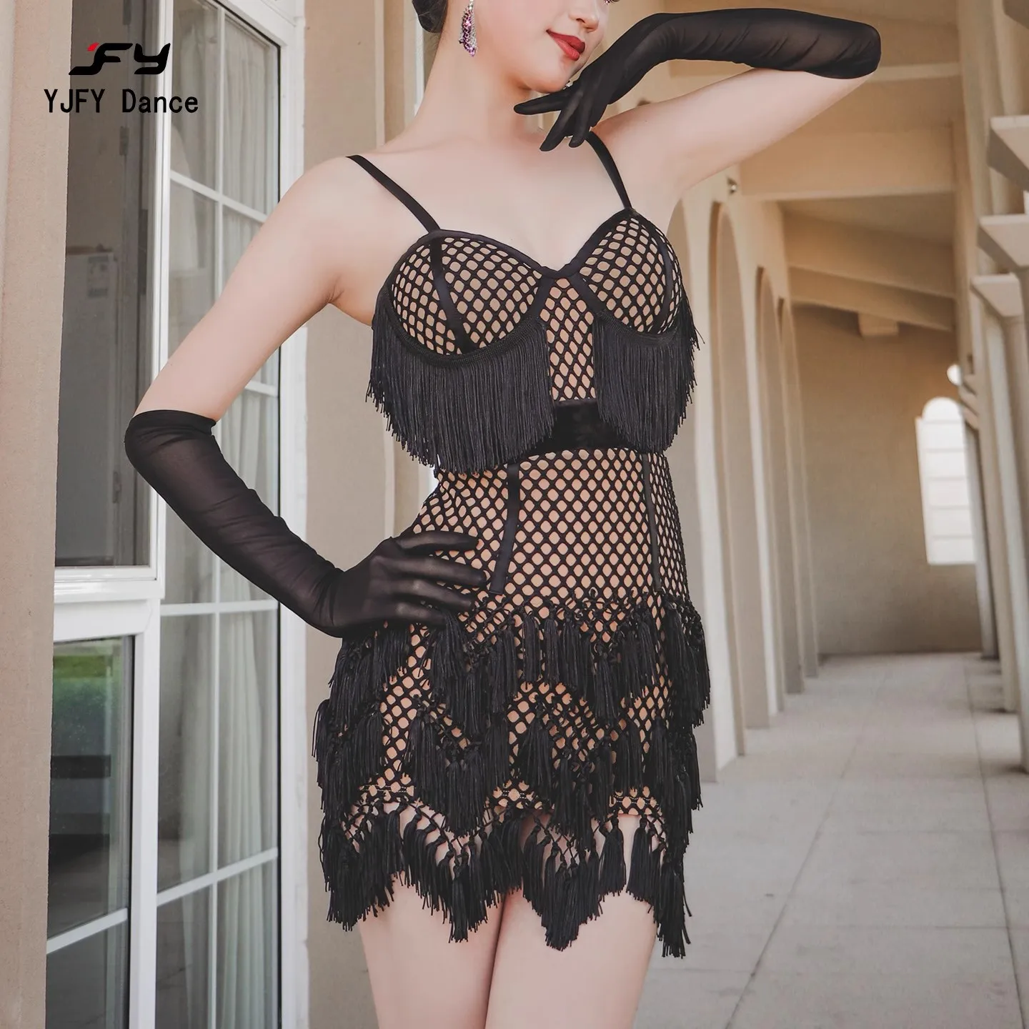 Fringe Latin Dance Dresses for Women Competition Cha cha Tango Clothes  Ballroom Salsa Dress With Gloves