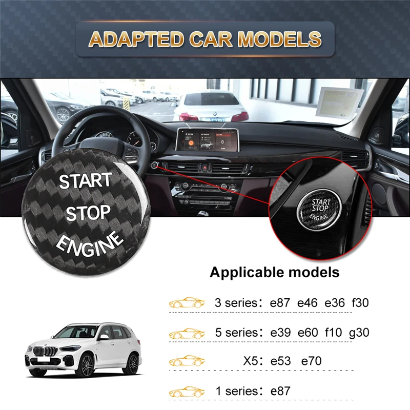 

For BMW E90 E46 E39 E36 E60 F30 F10 E87 E53 E70 G30 Carbon Fiber Engine Start Stop Button Ring Sticker Cover Decor Car Styling