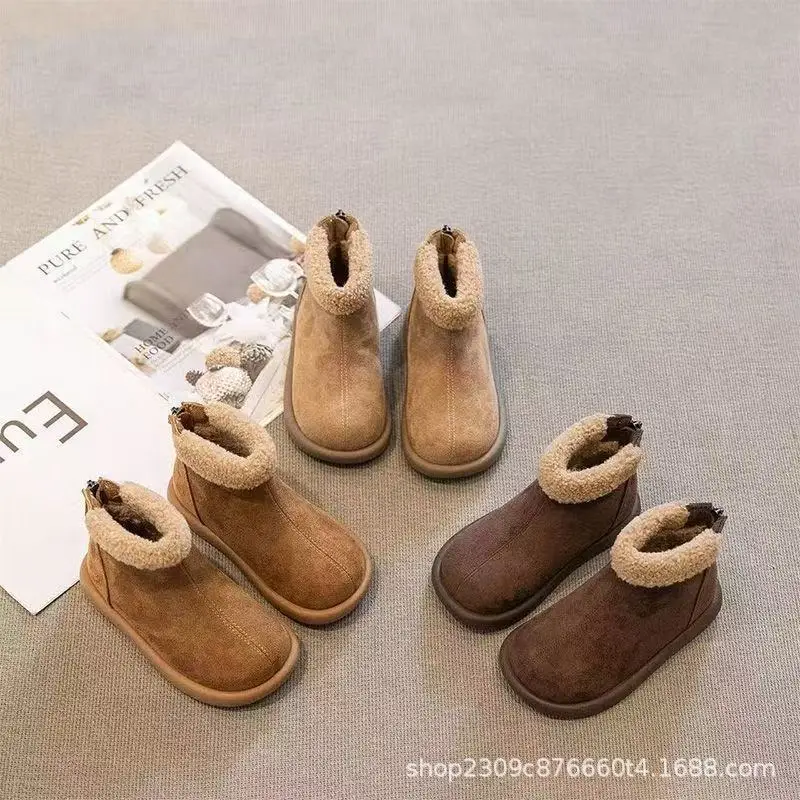 2026 Classic Charm and Minimalist Versatility Princess Snow Boots for Girls Suede Winter Shoes Girl Kids Velvet Platform Shoes