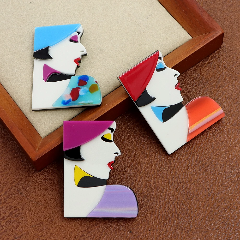 CINDY XIANG Acrylic Handmade Pop Art Style Gir Brooch 3 Colors Available