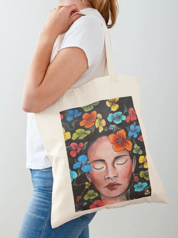 Eyes Closed, Flowers Bloom Tote Bag woman shopping bag custom tote bag Gift bags Women's shopping