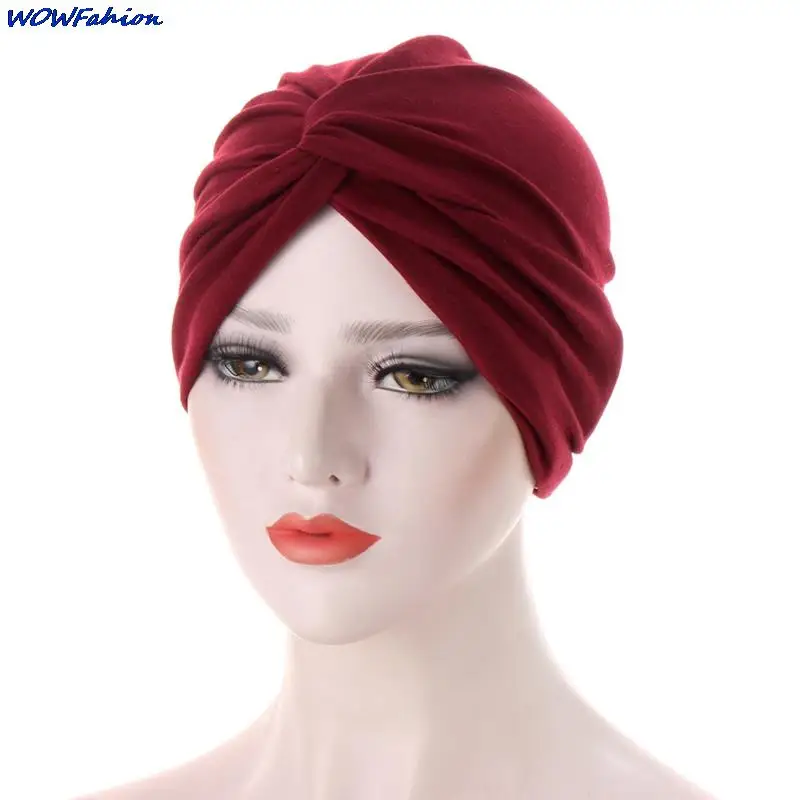 

16 Colors Women Muslim Frontal Cross Bonnet Hijab Turban Hat Solid Color Chemo Cap Head Scarf Headwrap Chemotherapy Hoodie Hat