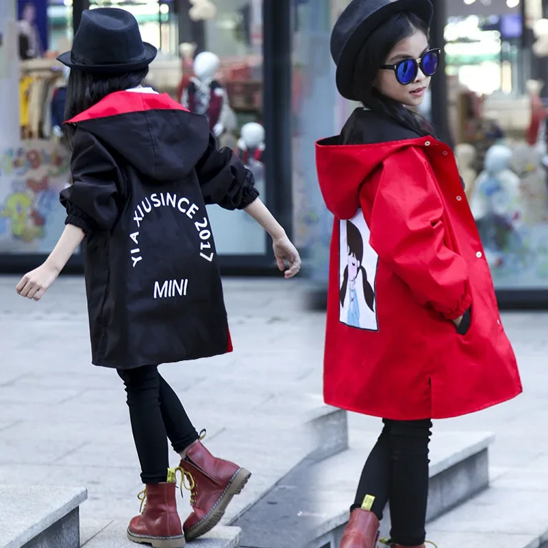 

Two Sides Wear Jackets for Girl Hooded Thin Autumn Jacket Children Windbreaker for Girls Trench Coat Outwear Children's Clothing