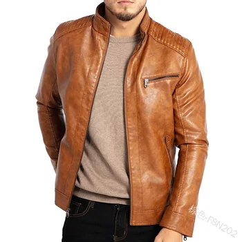 Men's PU Leather Jacket Stand-Up Collar Punk Motorcycle Style Fashion European American Teenagers Male Outerwear 9