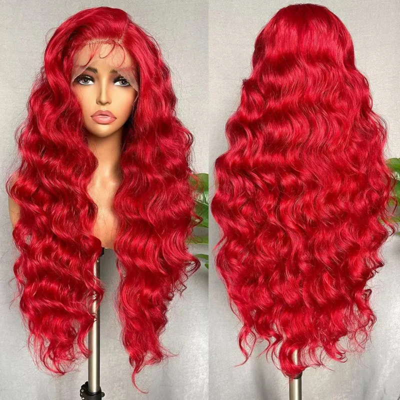 

New Lace Front Wig Red Long Curly Hair Big Waves Fluffy Lace Wig
