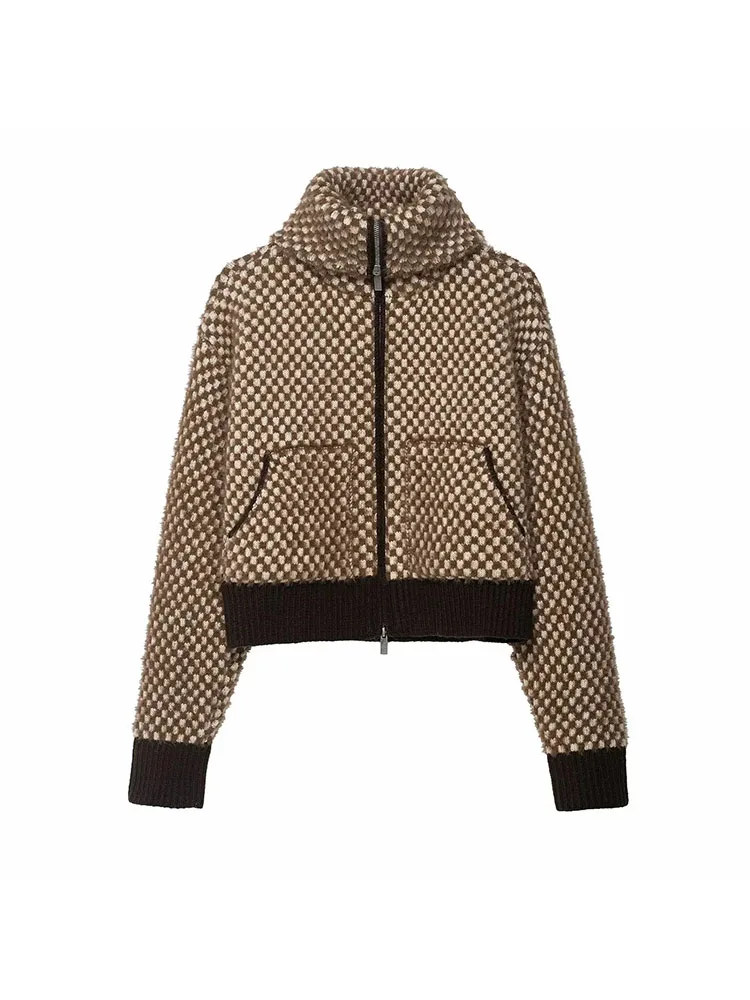 نساء 2025 شتاء جديد الفراء الاصطناعي الطيار سترة طوق سترة رداء علوي من الصوف سماكة اللون كتلة القمم جاكيت زيبرا