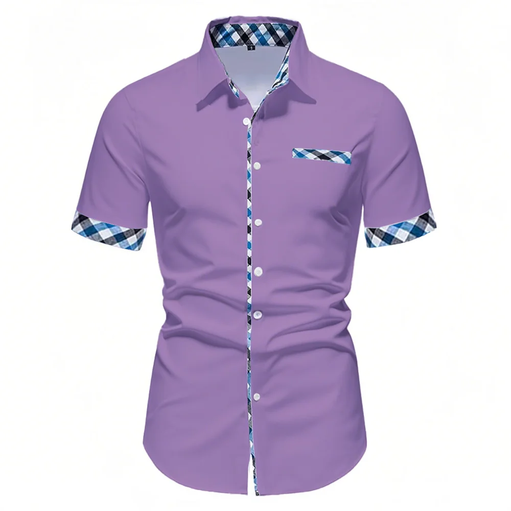 10 colors summer new men's short-sleeved shirt solid color clothing business casual daily comfortable basic men's tops