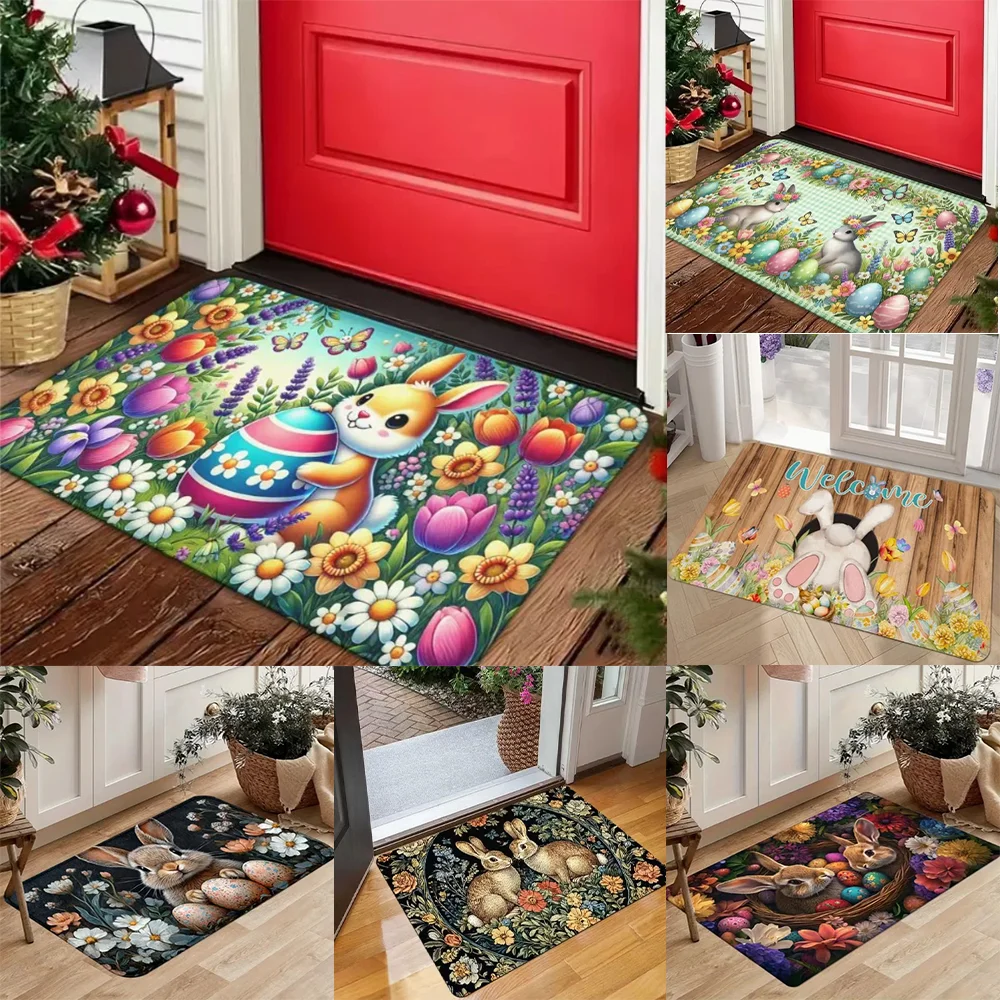 Autumn Rabbit Print Pattern Door Mat and Easter Egg Door Mat Machine Carpet Suitable Bathroom Kitchen Bedroom Office Decoration