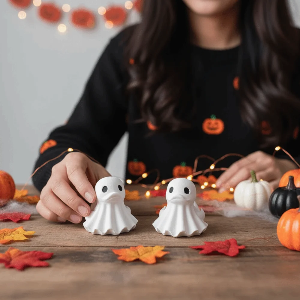 PLA Halloween Ghost Duck Compact Lightweight Miniature Duck Figurine Durable Smooth Spooky Desktop Ornament Room Table