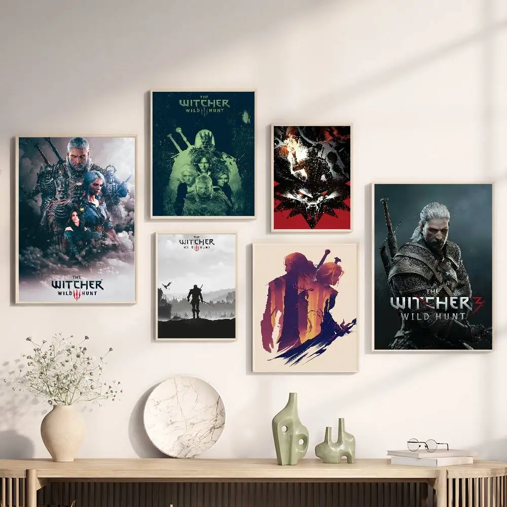 Pôsteres de Anime do Jogo The Witcher 3 Wild Hunt, Adesivos de Papel Branco, DIY para Decoração de Quarto, Bar, Café, Decoração Kawaii