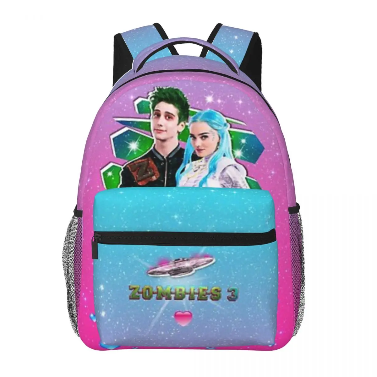 Zombies 3 - Milo And Meg - Zed And Addison - Galaxy Love Glitter For Girls Boys Large Capacity Student Backpack 17in