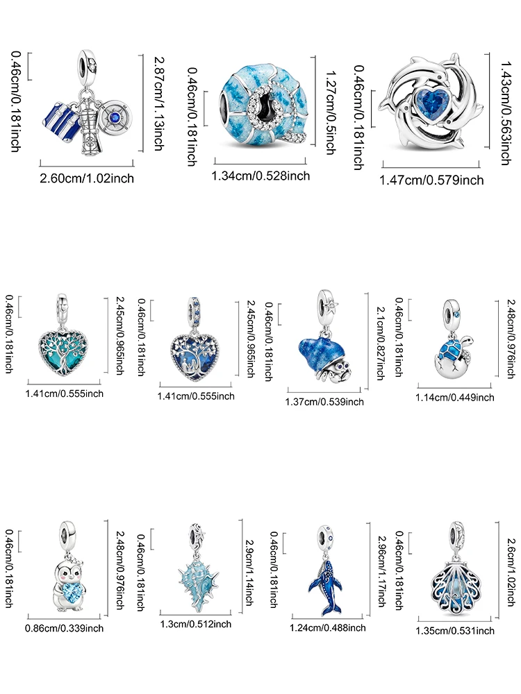 925 Sterling Silber Pinguin Muschel Heißluftballon Blaue Serie Charm-Anhänger für Armbänder DIY Hochwertiger Damenschmuck – Detail 3