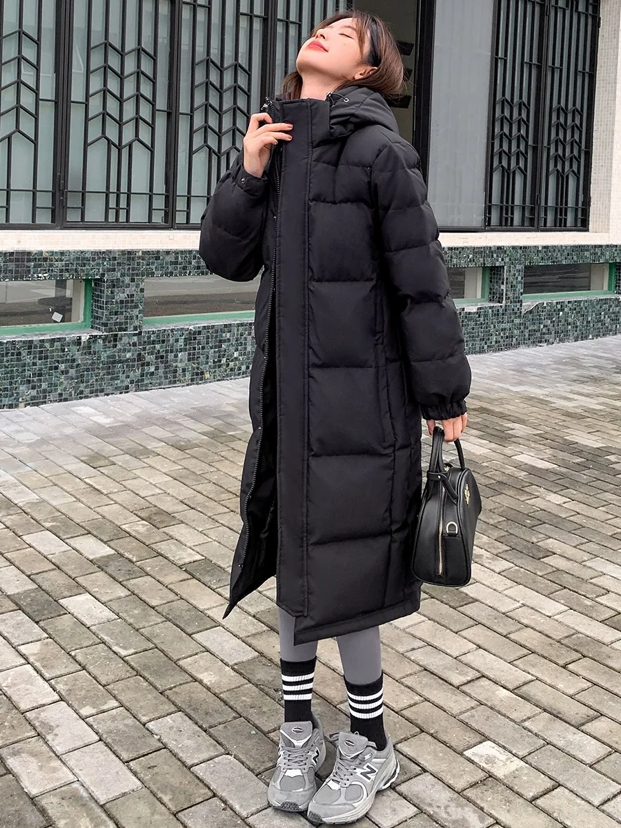 Extra Long down Jacket for Women 2024 Winter New Couple\'s Middle Play Over-The-Knee Thickeneded White Duck down Hooded Jacket