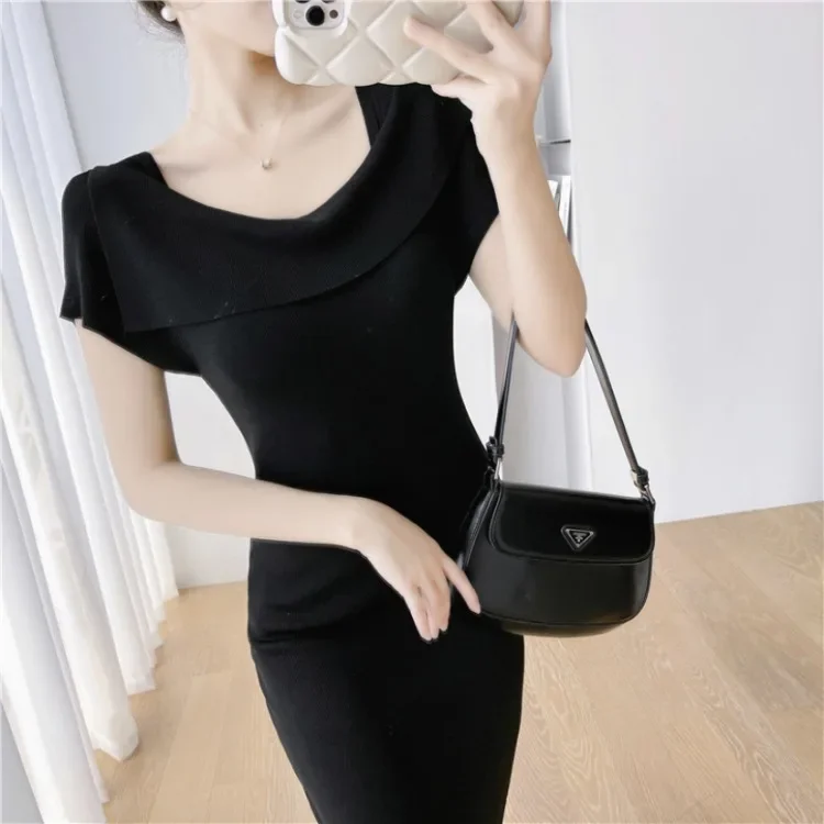 Korejepo Wrapped Hip Fishtail Dresses 2023 Summer New Knitted Dress Short Sleeve Spring Elegance Sexy Slim Underlay Clothes