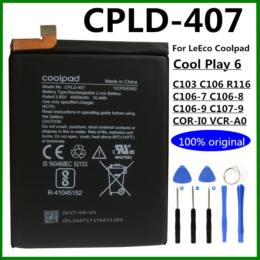 

Original CPLD-407 Battery For Coolpad Cool 1 Play 6 COR-I0 VCR-A0 Cool1 Changer 1C C107-9 C106-7 C106-8 C106-9 Batteries 4000mAh