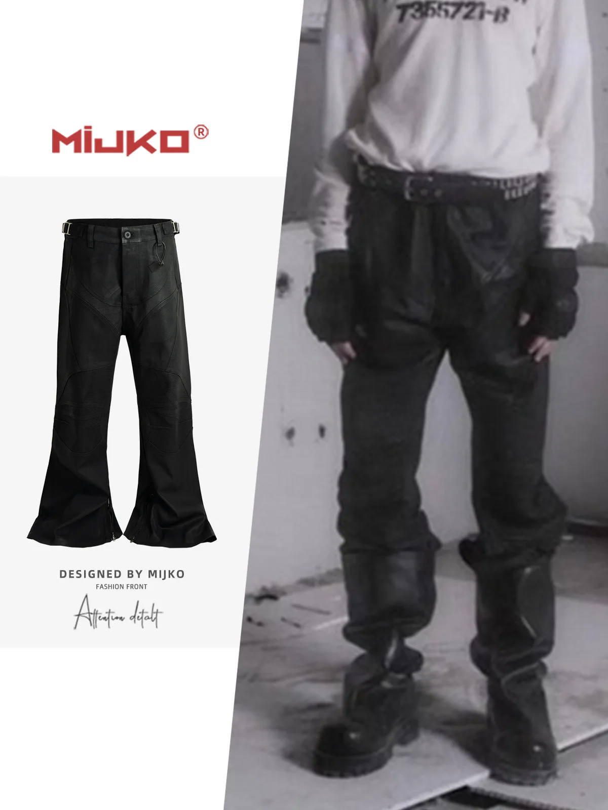 

MIJKO Fashion Jeans Vintage Coated Wax Black Wide Leg Baggy Pants ZJ085