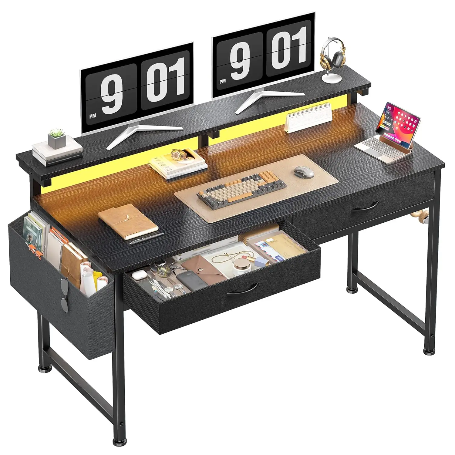 

Игровой стол с LED-подсветкой 47,3 дюйма, с выдвижными ящиками, боковым карманом, подставкой для монитора, защитой от опрокидывания, для небольших помещений, для дома, офиса, учебы, на заказ