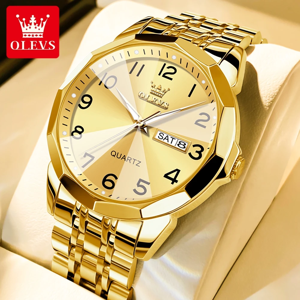 

OLEVS Brand Business Golden Stainless Steel Men Watches Luxury Waterprooof Man Wristwatch Clock Calendar Quartz Watches for Men