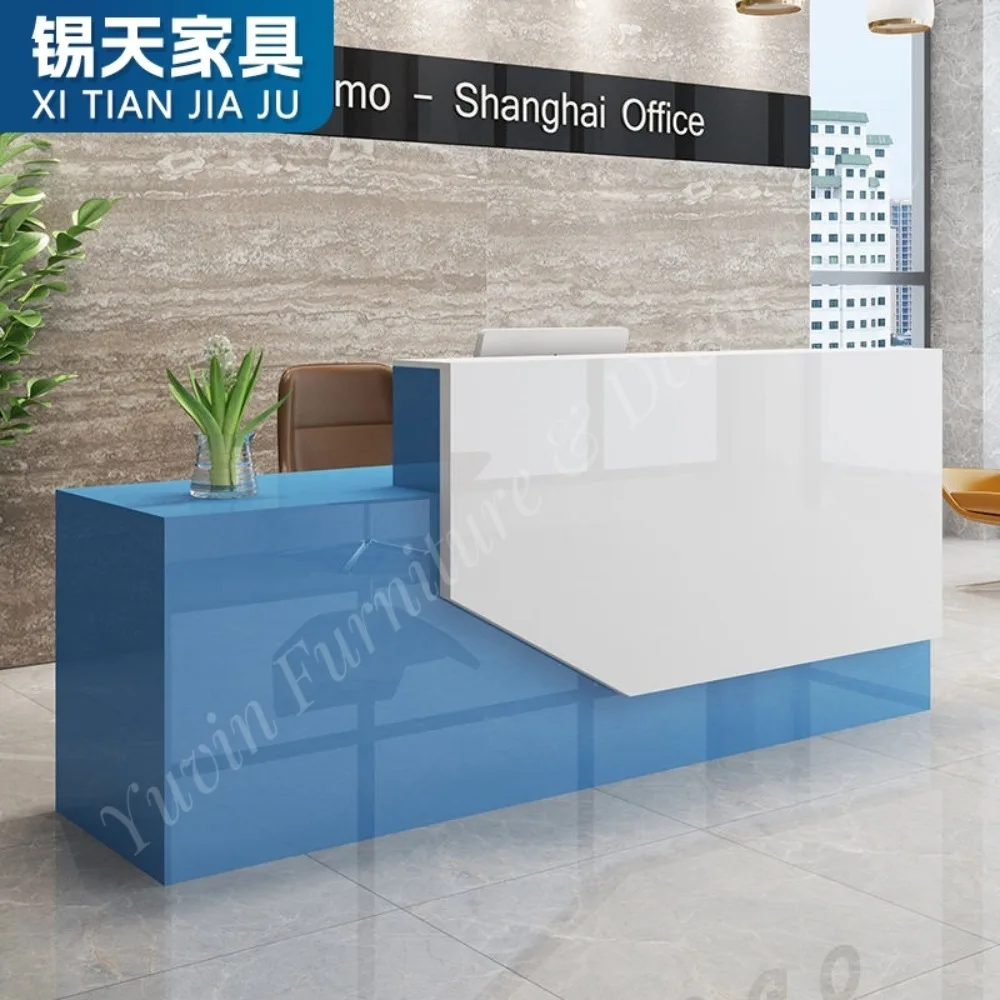 Modern Melamine Board Office Reception Desk Set Extendable Design Full Edge Sealing Process Commercial Use Customized