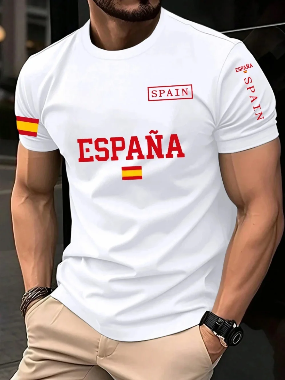 Spain 2026 Football Jersey for Men Classic God Spain Casual Short Sleeve Tops Casual O-Neck Sports Style T-Shirt Man Clothing