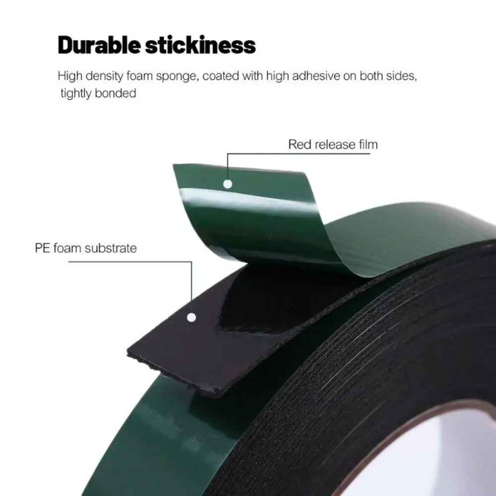 10M/Roll Green Film Black Double Sided Tape Sponge Strip Strong Self Adhesive PE Foam Tape Multifunctional 10/20mm Width