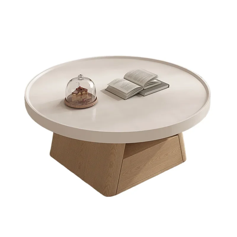 

**Coffee table modern simple living room household small coffee table 2024 new light luxury round cream wind small apartment tab