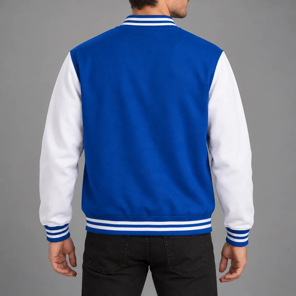 Retro Baseball Jacket for Men with Contrast White Sleeves, Snap Button Front and Striped Collar, Casual Autumn Winter Streetwear 2