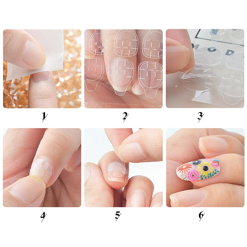 10 arkuszy/240 sztuk dwustronna sztuczna taśma klejąca do paznokci klej naklejka DIY Nail Art