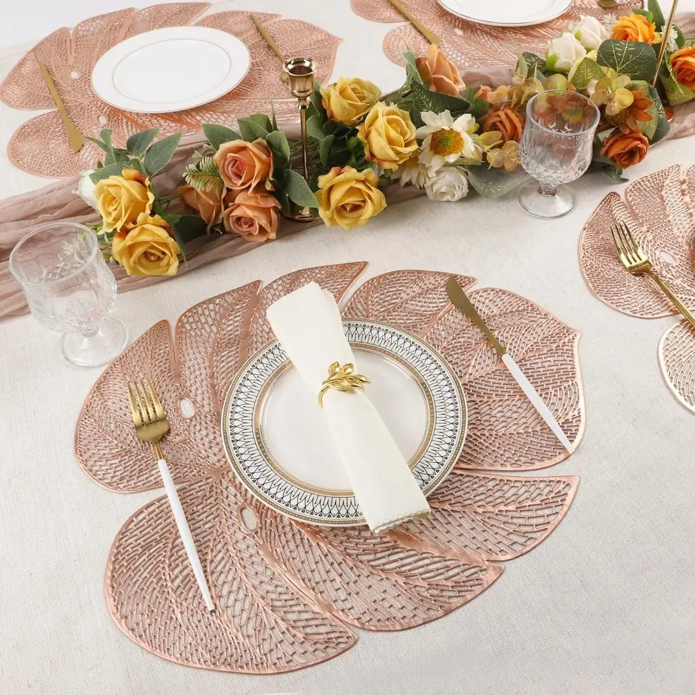 

3pcs Kitchen Accessories Hollow Leaf Shape Placemat Anti Slip Anti-stain Tableware Pad Heat Resistant Exquisite Coaster Hotel