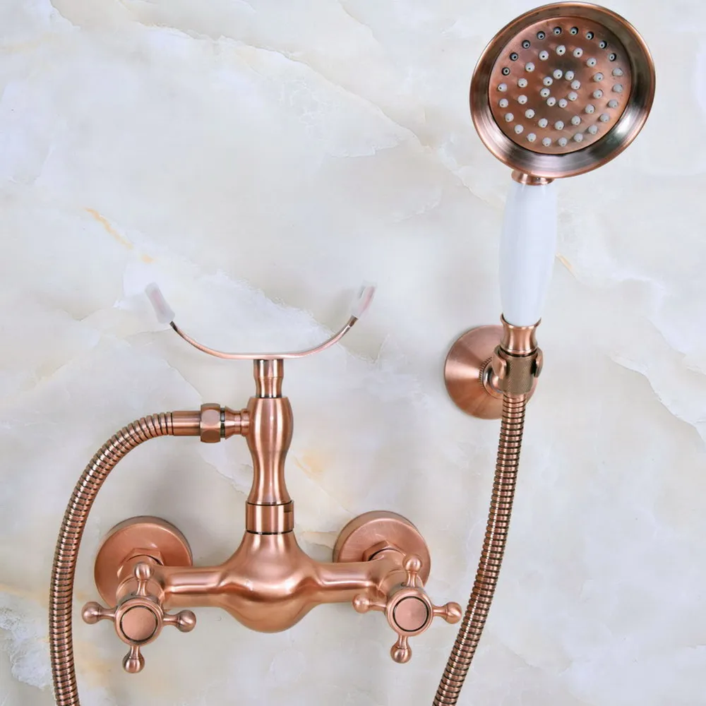 

Antique Red Copper Wall Mount Bathtub Faucet with Handheld Shower Set +1500MM Hose Mixer Tap 2na345