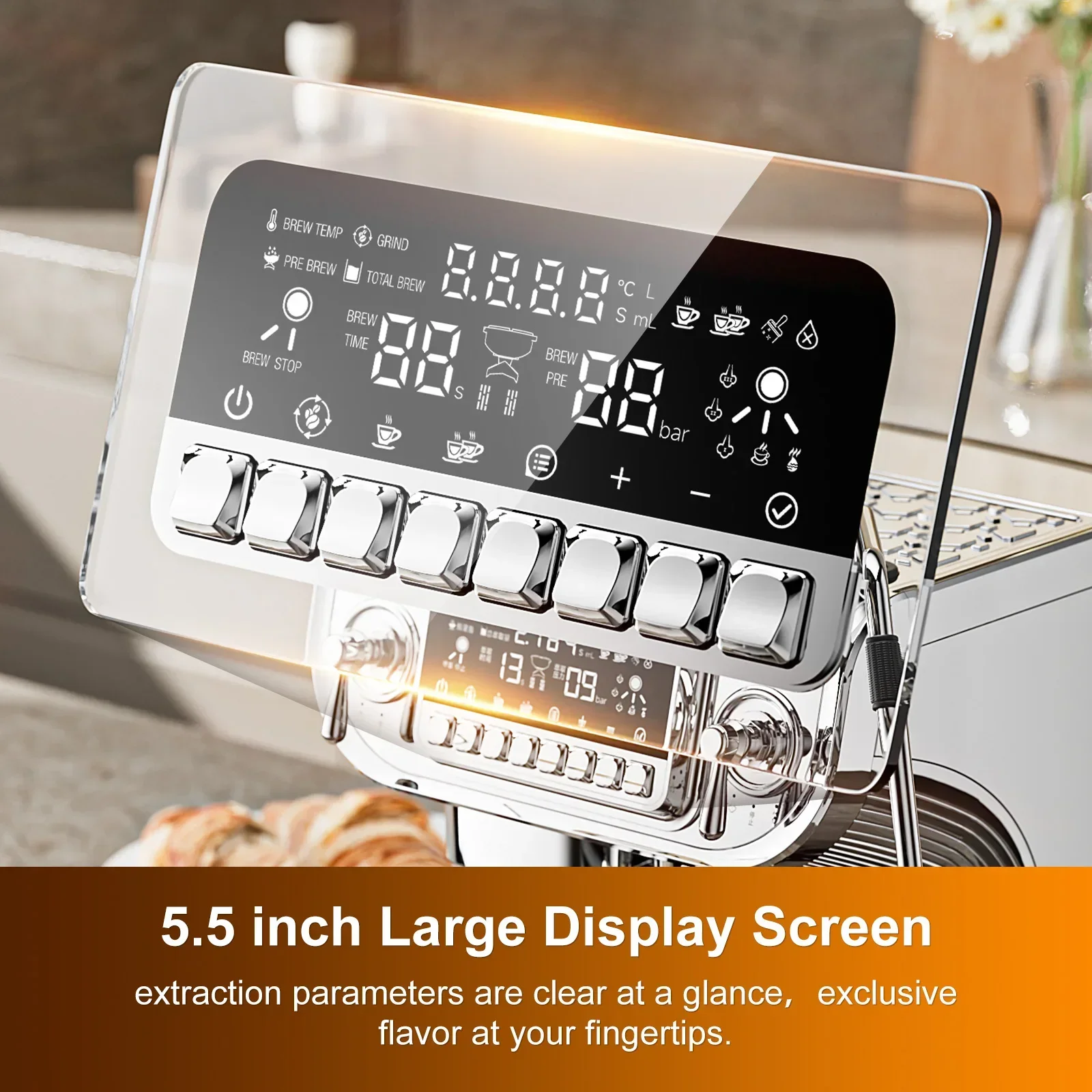 New 15 Bar Pump Electric Coffee Maker Manual Espresso Machine With Grinder