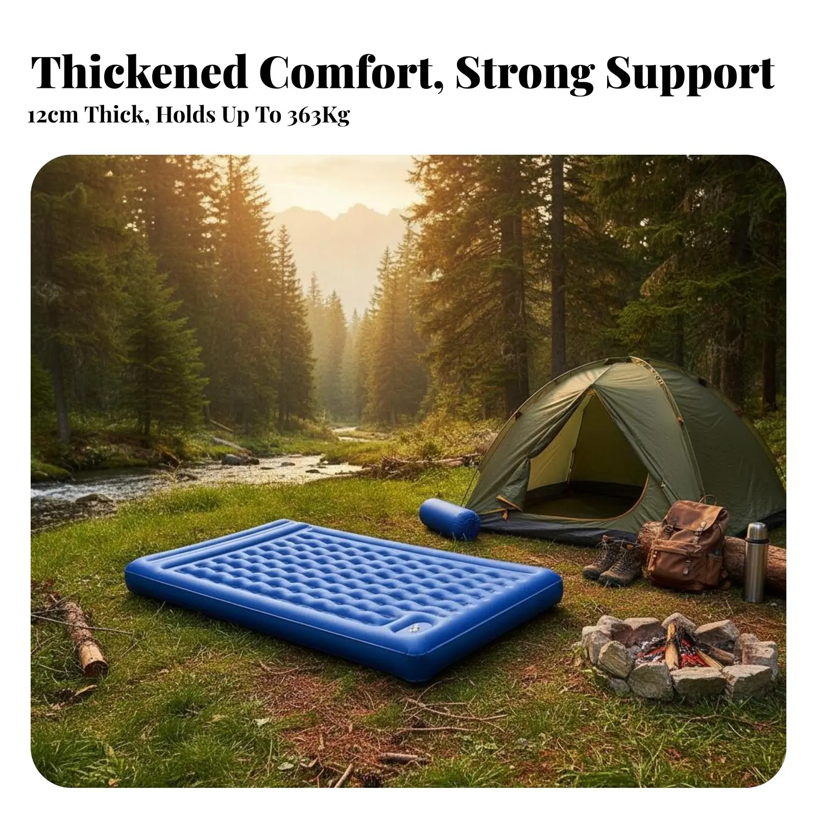 

Double Inflatable Mattress, Thickened Foot Pump Camping Pad, Portable Outdoor Air Bed, Strap Design