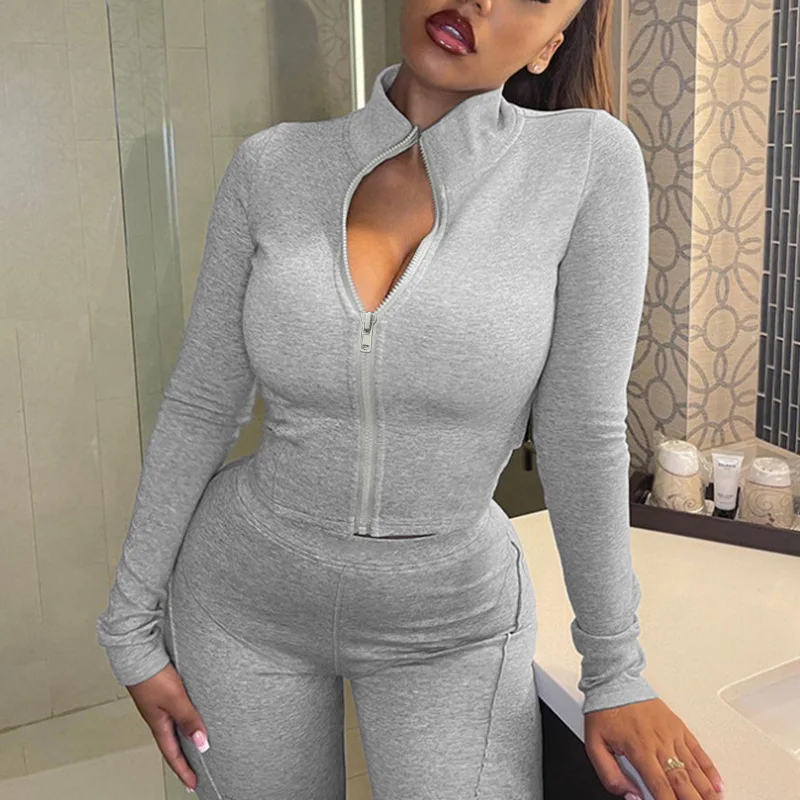 

BKLD New Autumn And Winter Zipper Cardigan Tops Slim Fit Hip Hugging Pants Two Piece Sets Fashionable Casual Women's Clothing