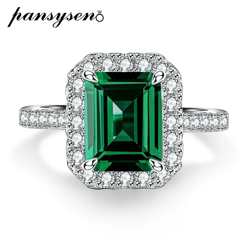 

PANSYSEN Vintage 100% 925 Sterling Silver 3CT Emerald High Carbon Diamond Gemstone Ring Anniversary Fine Jewelry Women Rings