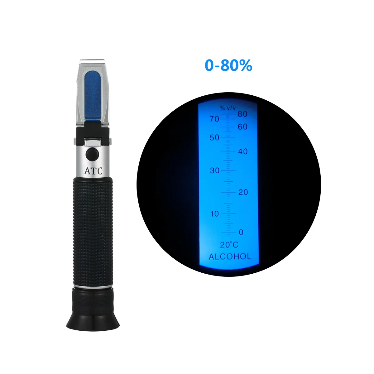 

Alcohol Refractometer 0-80% for Spirits Tester Alcohol Meter Handheld Alcoholometer Brewing Liquor Concentration Tester