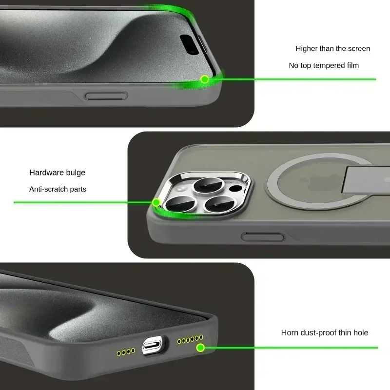 For Magsafe Phone Case for iPhone 16 15 14 11 12 13 Pro Max Plus Hard Antifall Matte Magnetic Stand Invisible Support Back Cover