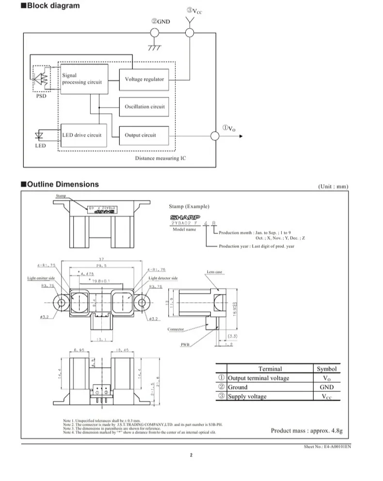 Ranging sensor GP2Y0A02YK0F 20-150cm distance