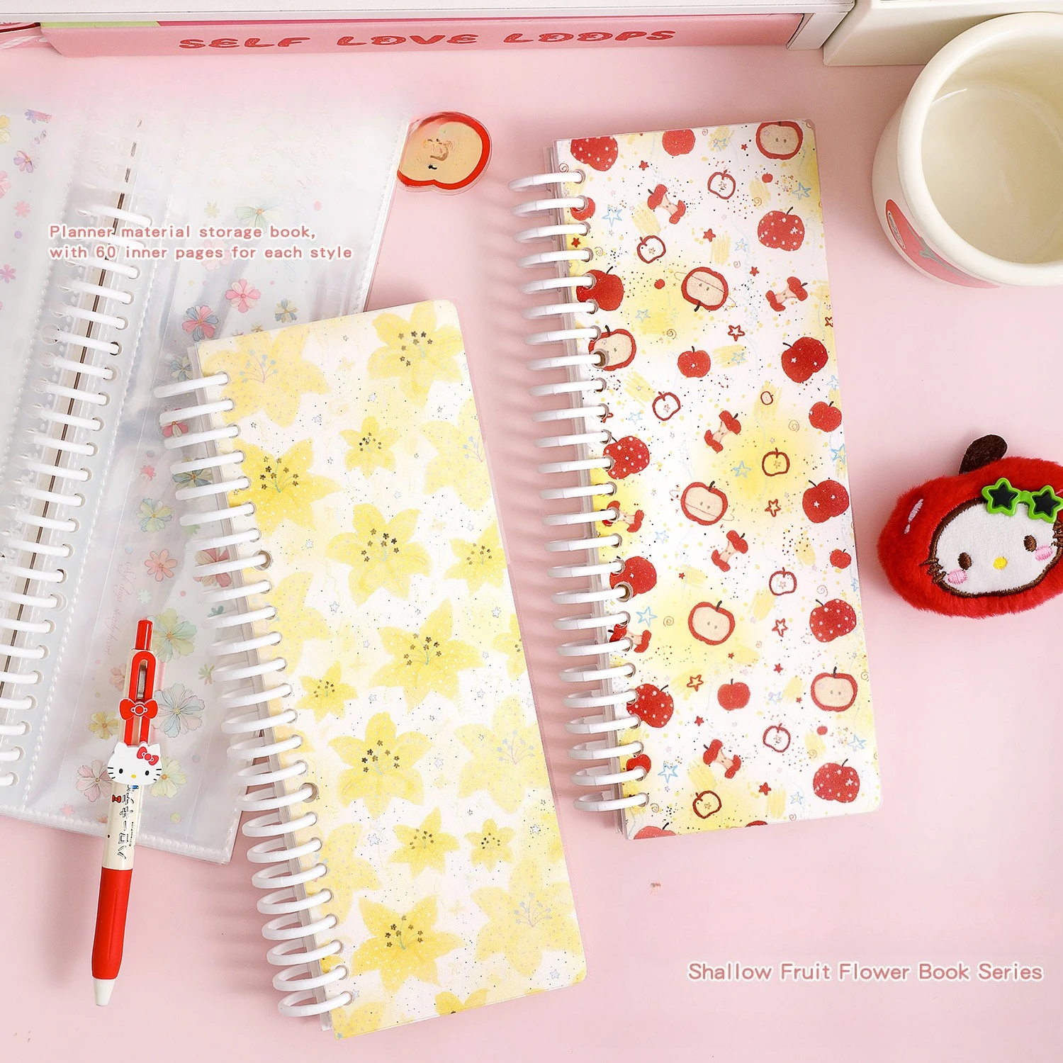 Cute Apple Flower Cover Transparent Loose-leaf Journal Storage Book Creative DIY Material Collage Student Supplies Stationery