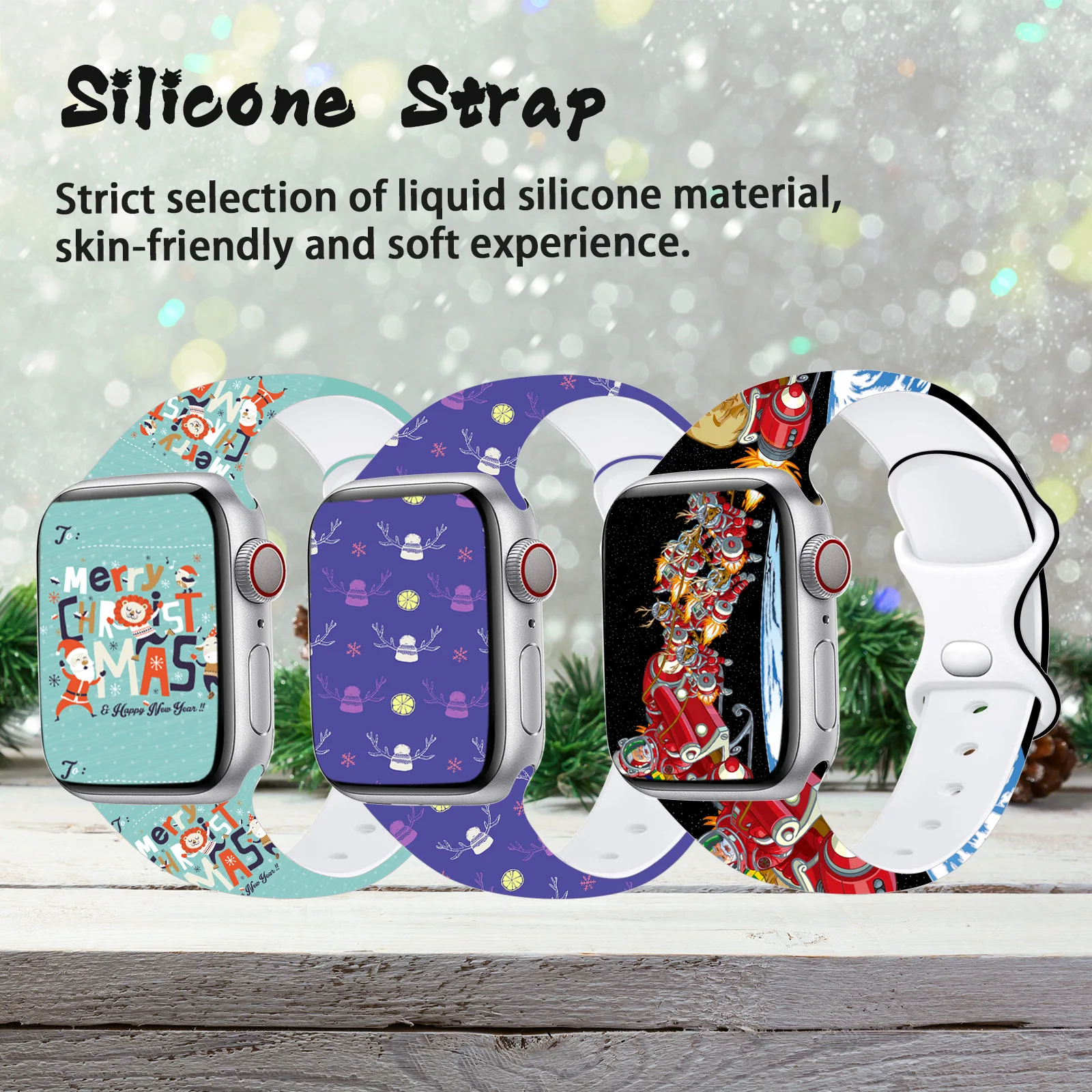 Christmas 2 Printed Band for Apple Watch 9 8 7 SE 6 Silicone Strap Replaceable Bracelet for iWatch 45mm 44mm 42mm 41mm Watchband