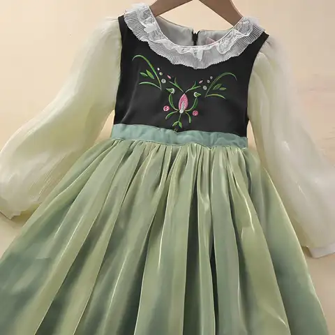 Clothing for New Kids Autumn 2025 Quality Korean Style Anna Baby Girls One Piece Princess Sundress Dress Up Girl Green Party