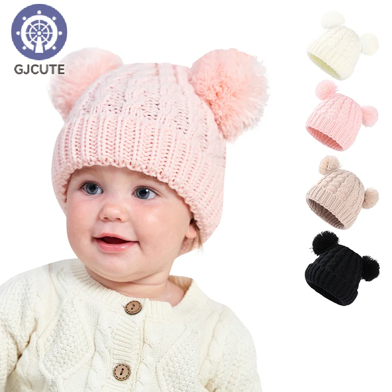 Cute Bear Knitted Earmuffs Hat For Children Winter Wool Hat For Infants Toddlers