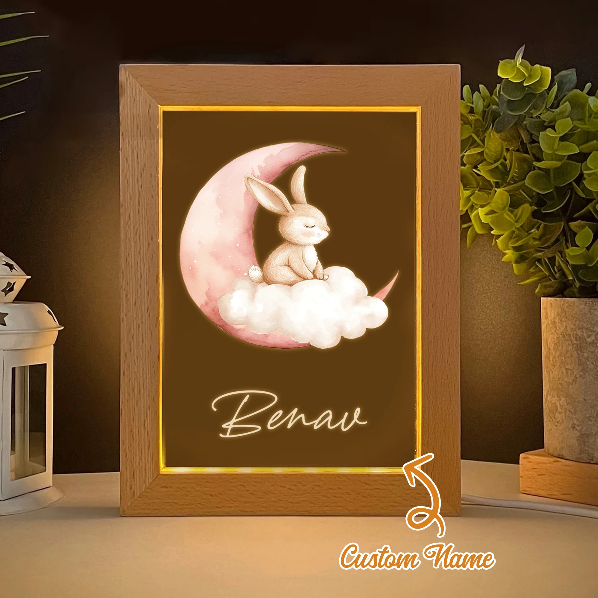

Fantasy Rabbit Moon LED Night View Photo Frame Custom Gift Family Living Room Bedroom Dining Room Home Decoration